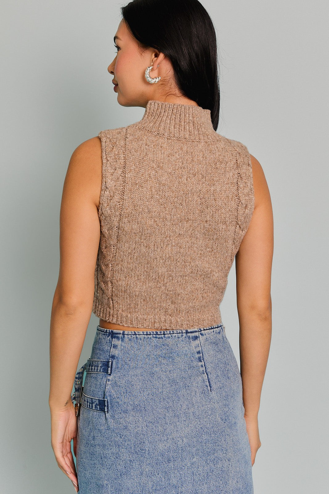 MOCK NECK CUTOUT CROP SWEATER TOP