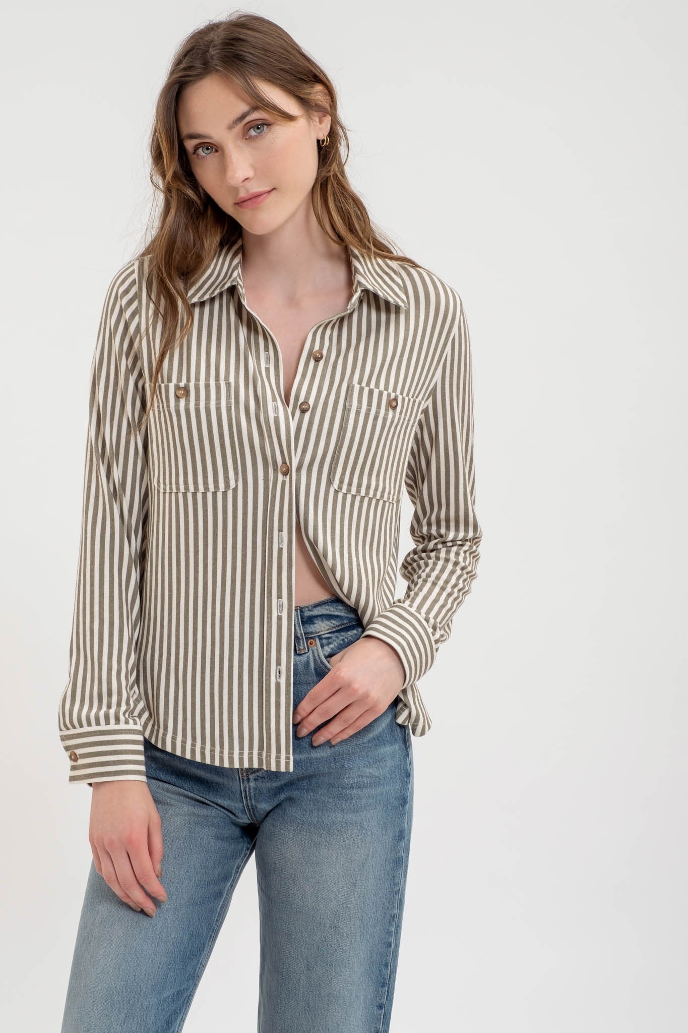 Stripe Collard Long Sleeve Buttoned Down Shirt