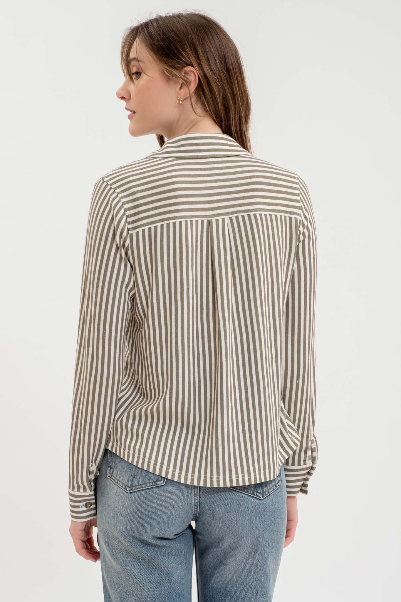 Stripe Collard Long Sleeve Buttoned Down Shirt