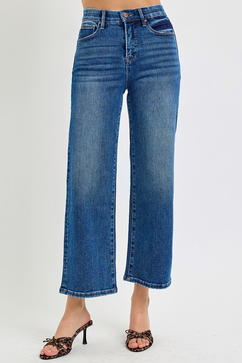 Tummy Control High Rise Crop Wide Jeans