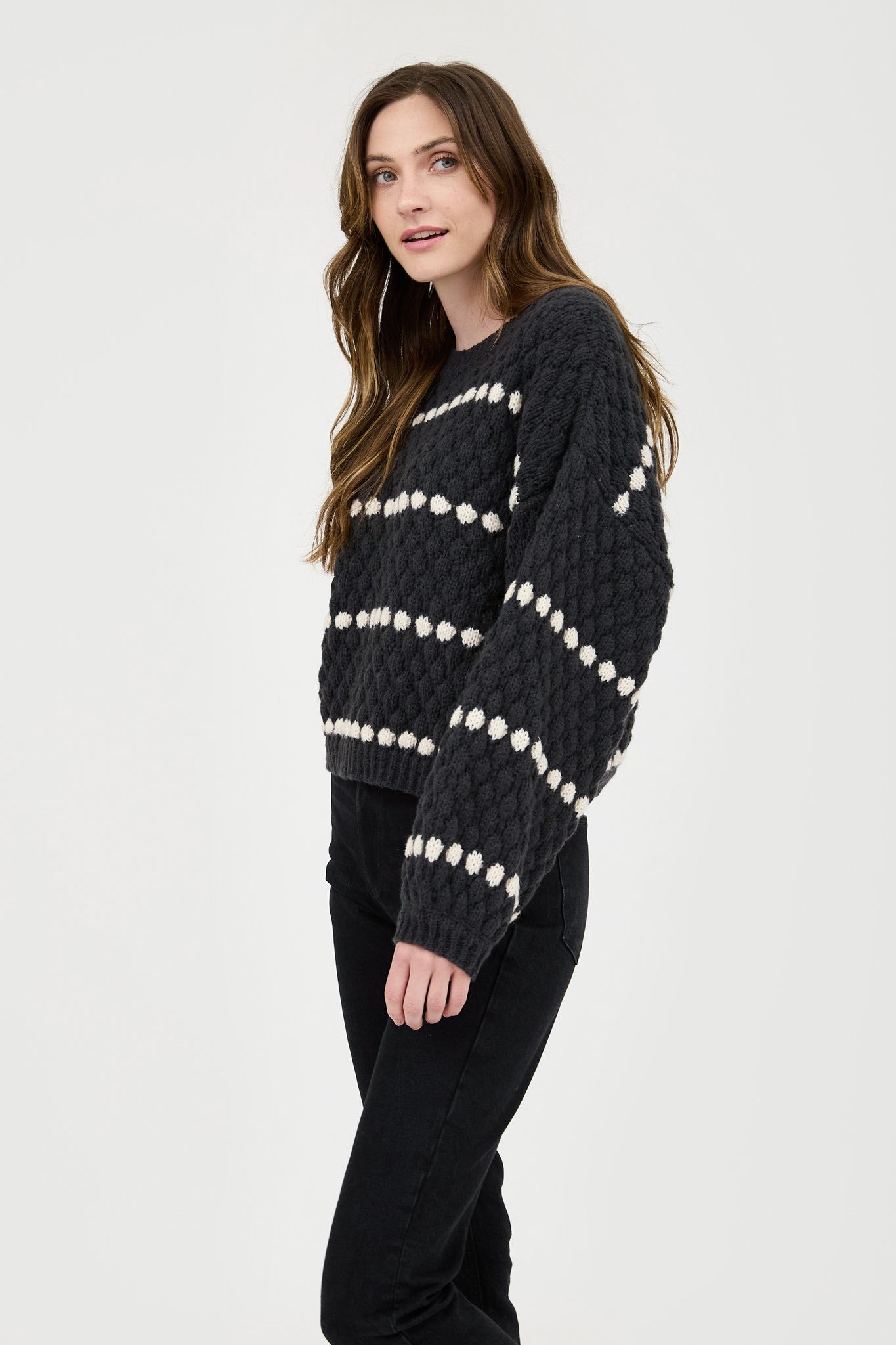 Stripe Oversized Balloon Sleeve Knit Sweater