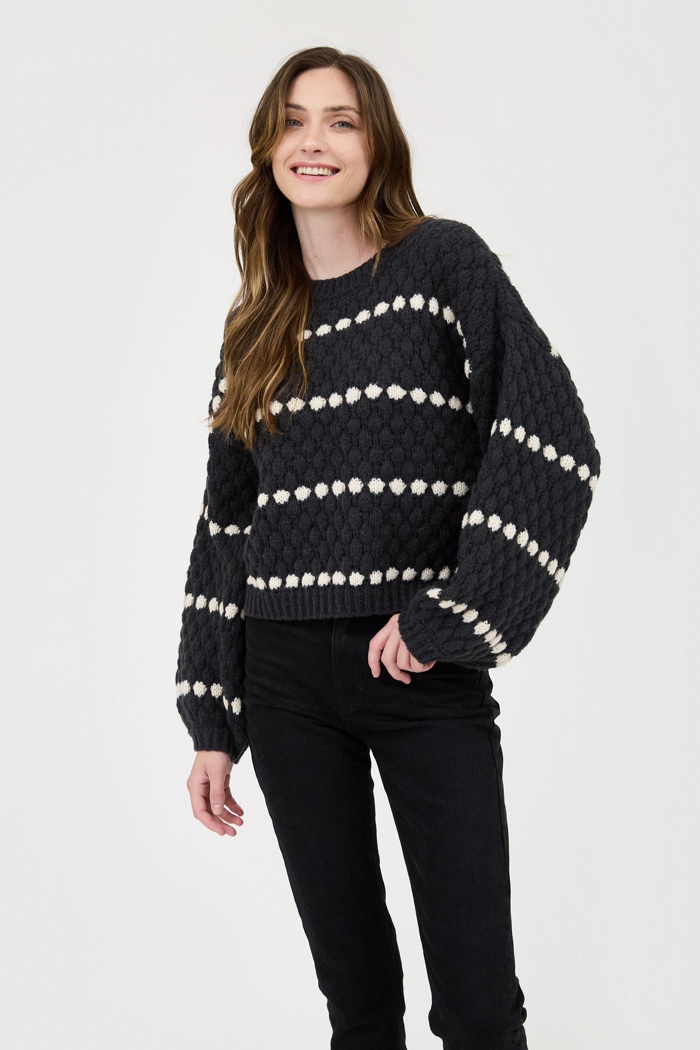 Stripe Oversized Balloon Sleeve Knit Sweater