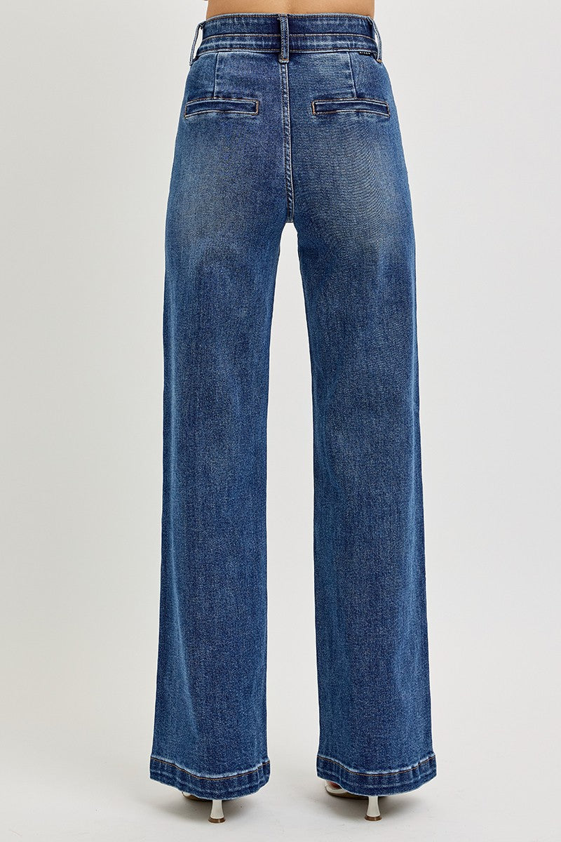 Tummy Control High Rise Double Button Wide Leg Jeans