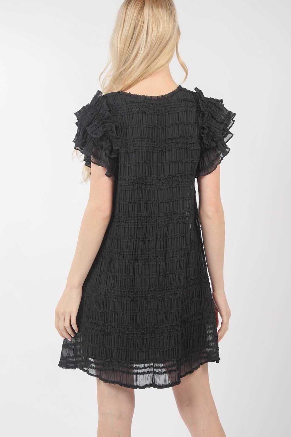 Ruffled Textured Woven Mini Dress