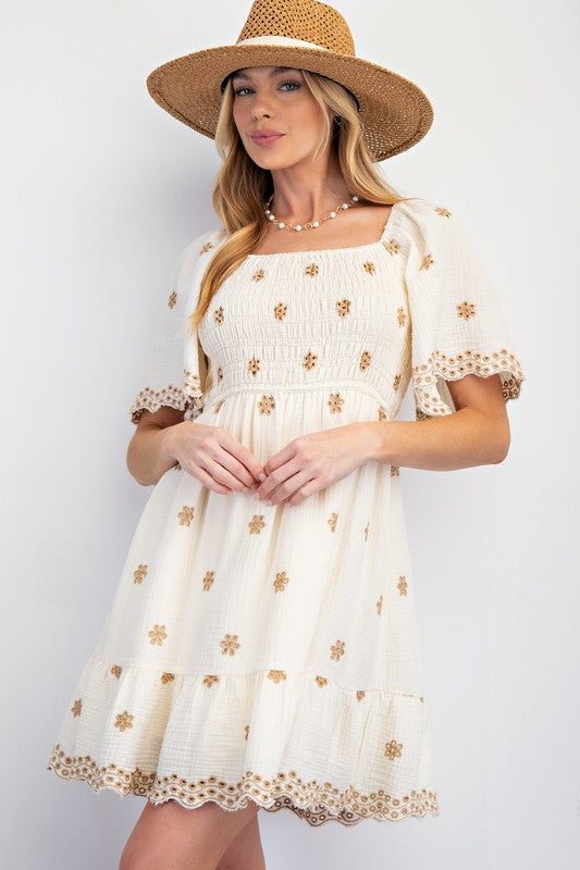 Embroidery Detailing Cotton Gauze Dress