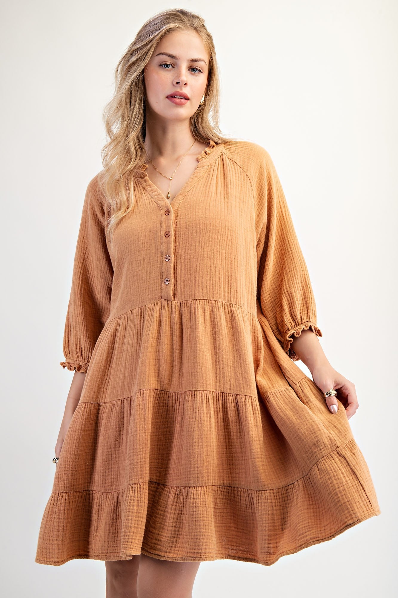 Tiered Mineral Washed Cotton Gauze Dress