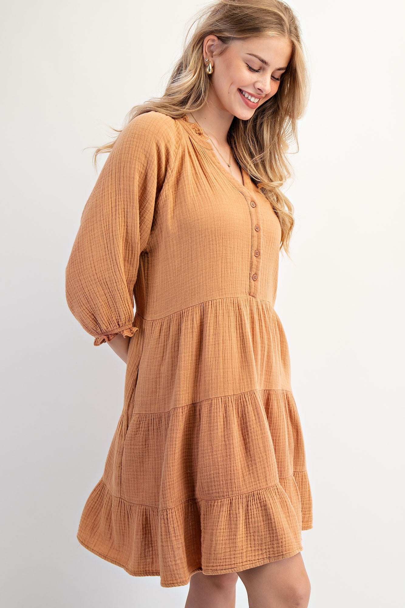 Tiered Mineral Washed Cotton Gauze Dress