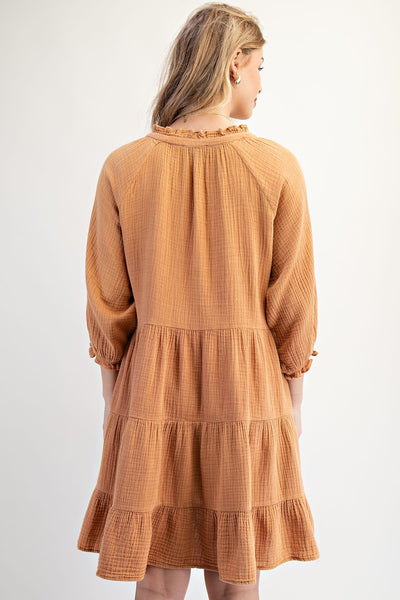 Tiered Mineral Washed Cotton Gauze Dress