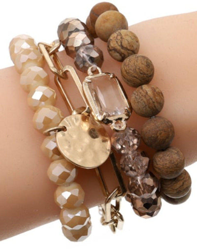 Multi Stone Crystal Beaded Bracelet Set: Black