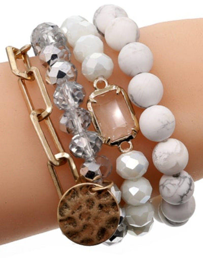 Multi Stone Crystal Beaded Bracelet Set: Black