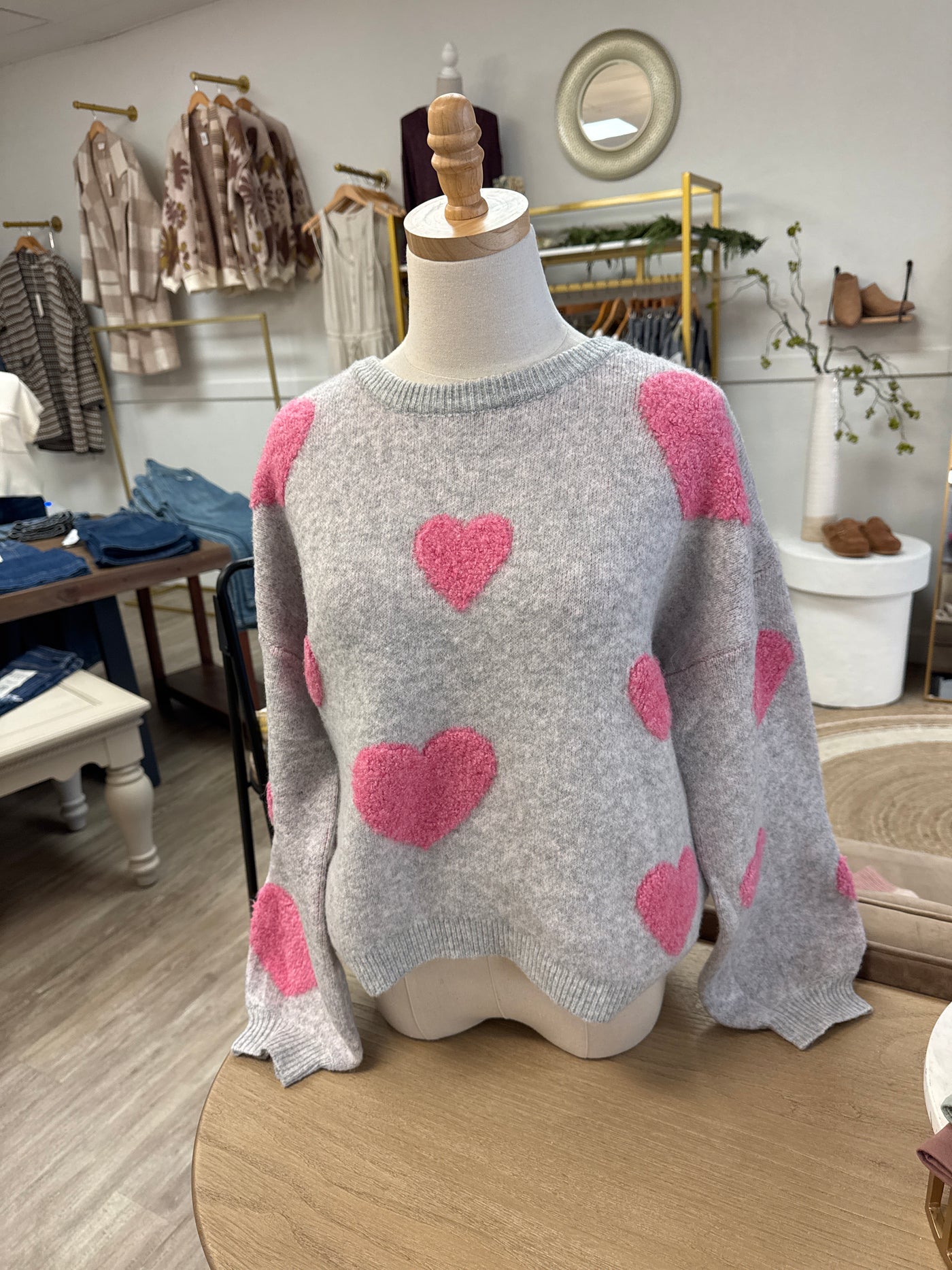 Soft Textured Heart Pattern Valentine Sweater