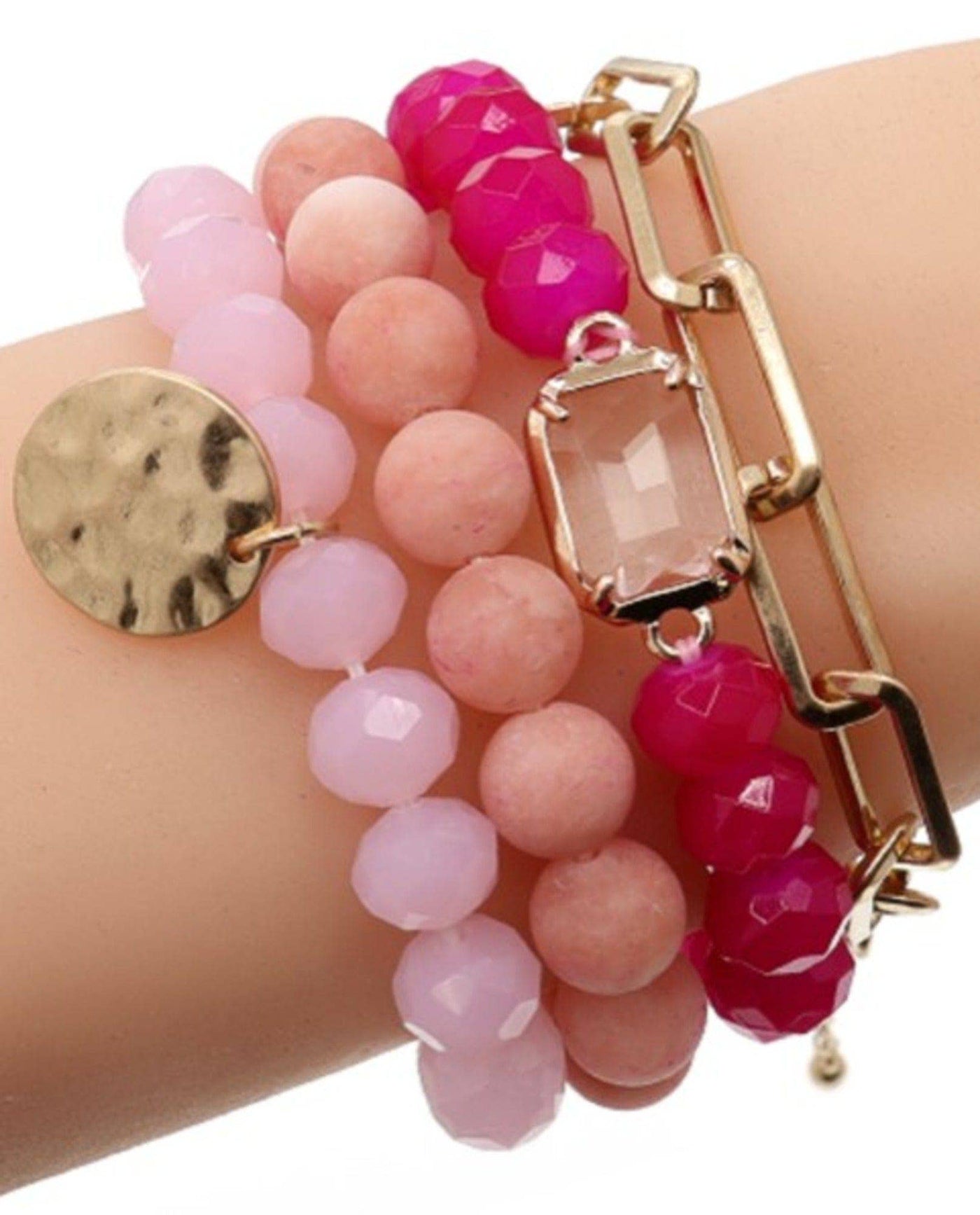 Multi Stone Crystal Beaded Bracelet Set: Black