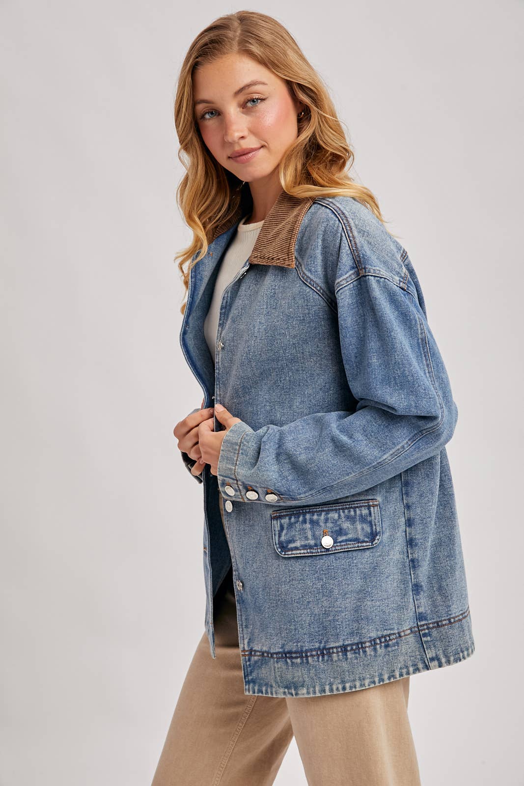 DENIM CORDUROY COLLAR CONTRAST BARN COAT