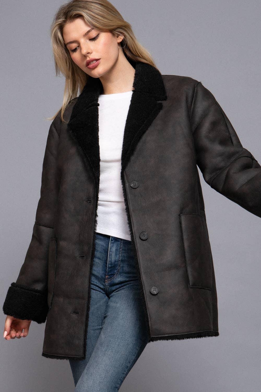 Double Sided Faux Leather Coat