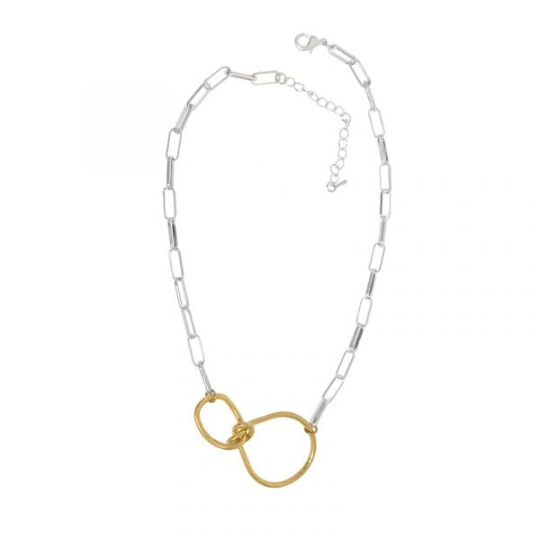 Gold Knotted Rings on Silver Link Necklace