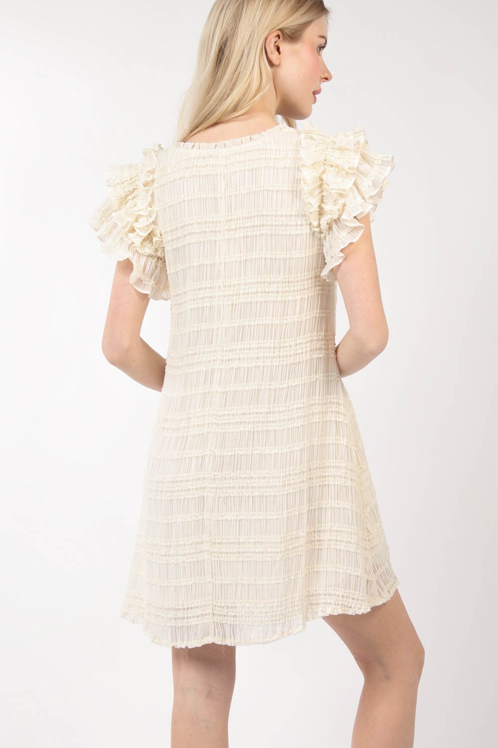 Ruffled Textured Woven Mini Dress