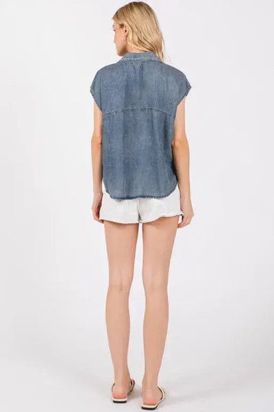 Tencel Collared Button Down Top