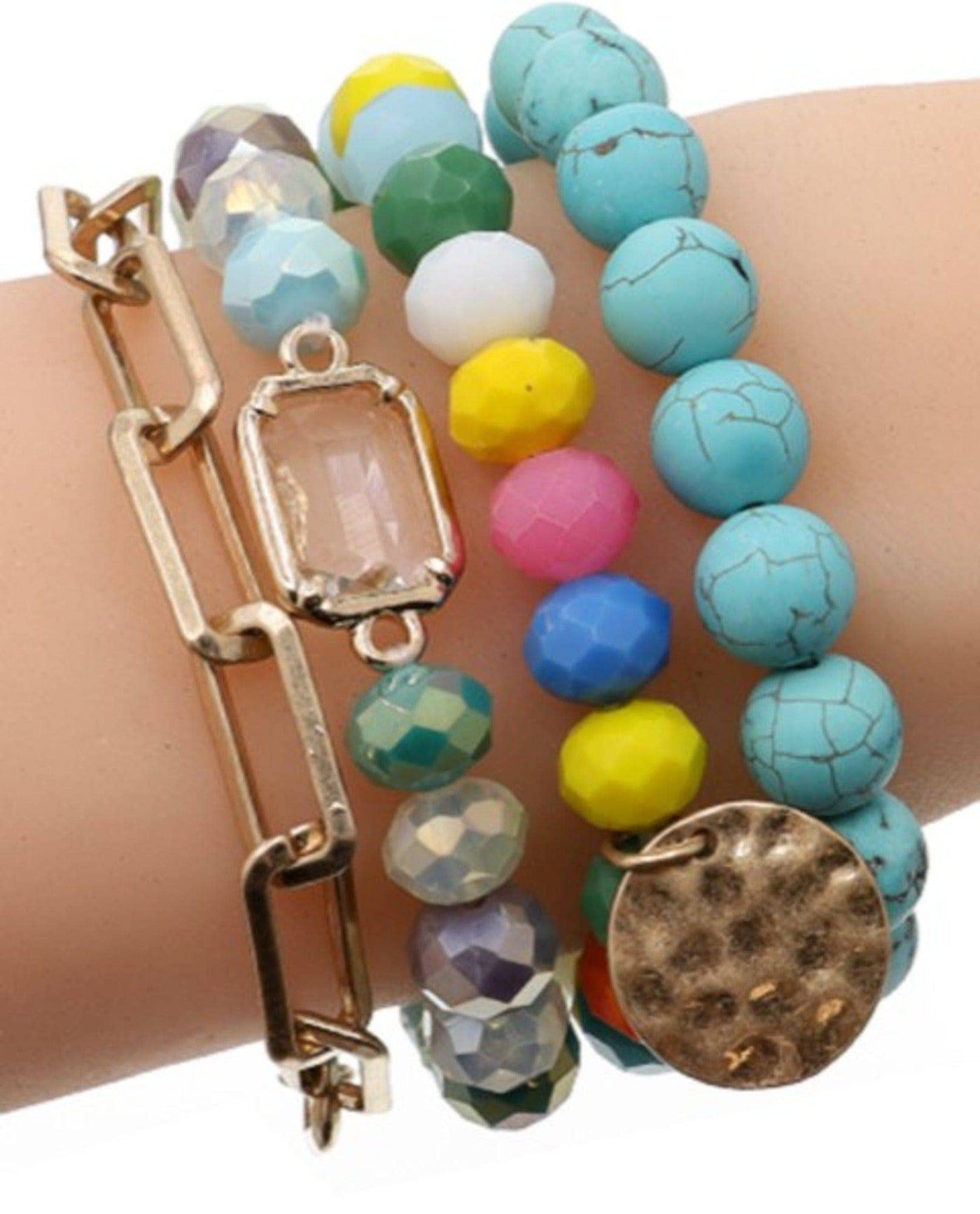 Multi Stone Crystal Beaded Bracelet Set: Black