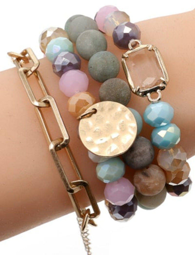 Multi Stone Crystal Beaded Bracelet Set: Black