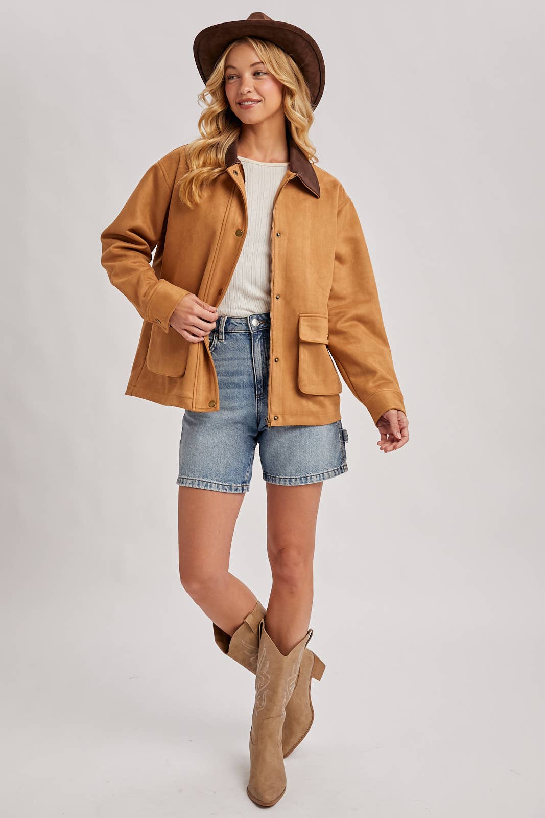 BUTTON DOWN FAUX SUEDE BARBOUR JACKET