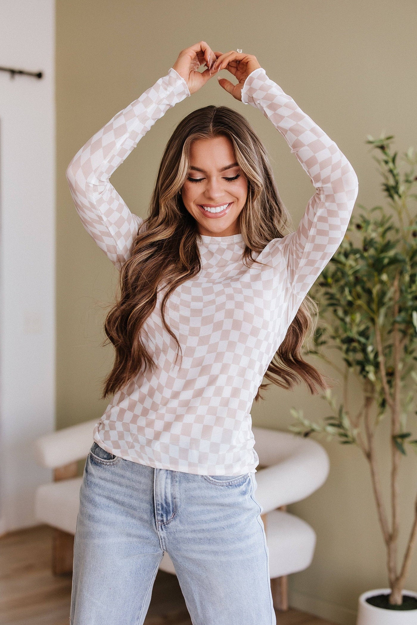 Rory Checkered Mesh Top