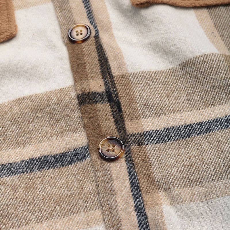 Brushed Plaid Long Coats With Pockets