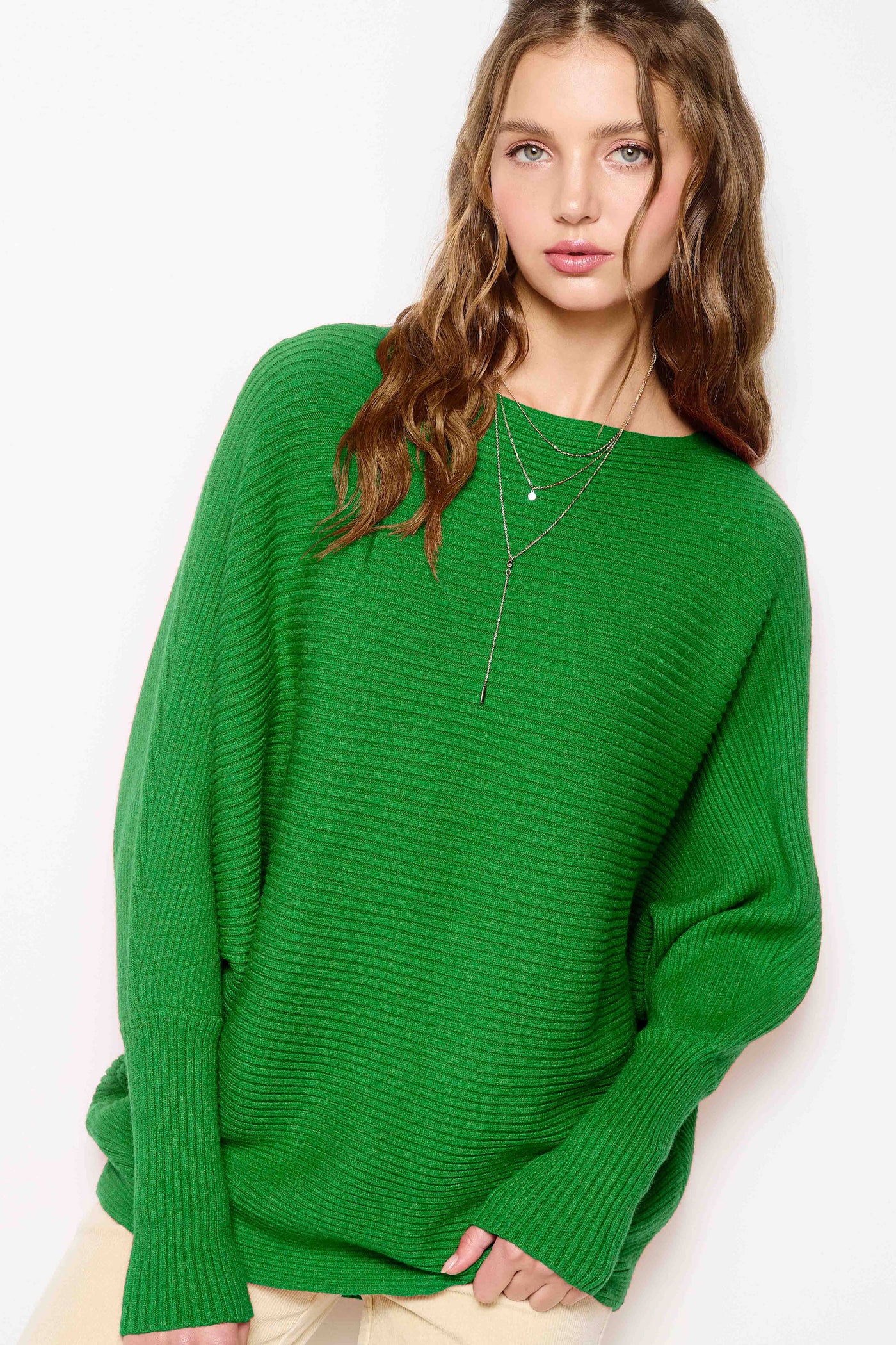 Slouchy Fit Bubble Sleeve Boat Neck Sweater: Brick