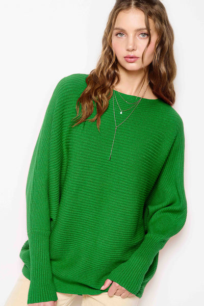 Slouchy Fit Bubble Sleeve Boat Neck Sweater: Brick