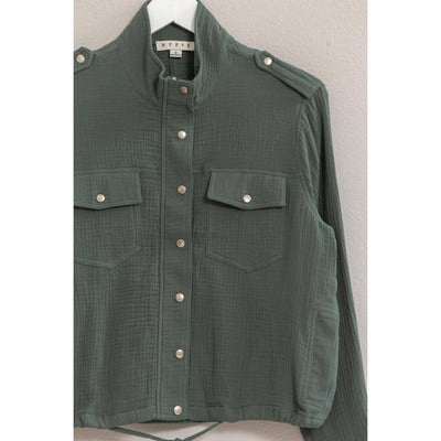 Double Gauze Jacket With Drawstring Hem: TEAL GREEN / S-M-L