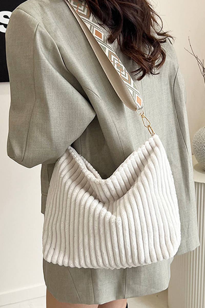 Corduroy Tote Bag With Guitar Shoulder Strap / GREY