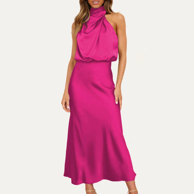 One-Shoulder Halter Formal Midi Dress