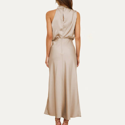 One-Shoulder Halter Formal Midi Dress