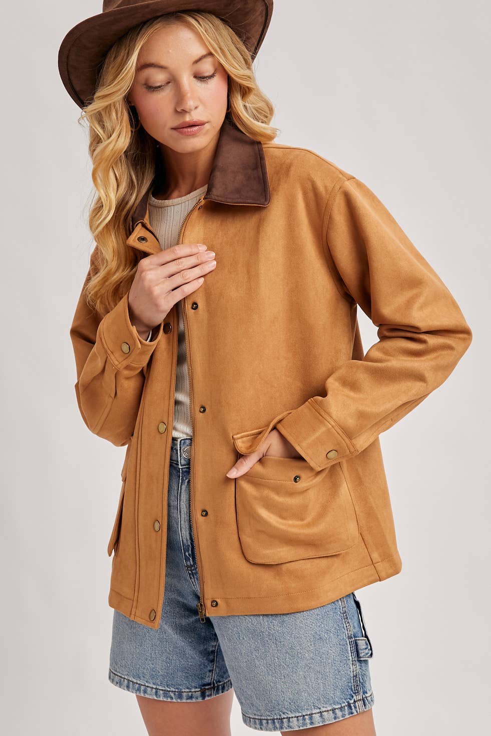 BUTTON DOWN FAUX SUEDE BARBOUR JACKET