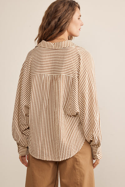 Voluminous Sleeved Button Down Stripe Shirt