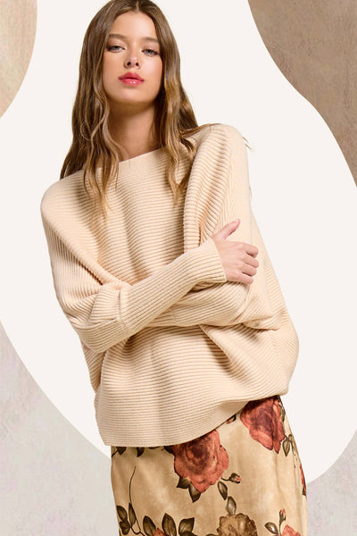 Slouchy Fit Bubble Sleeve Boat Neck Sweater: Brick
