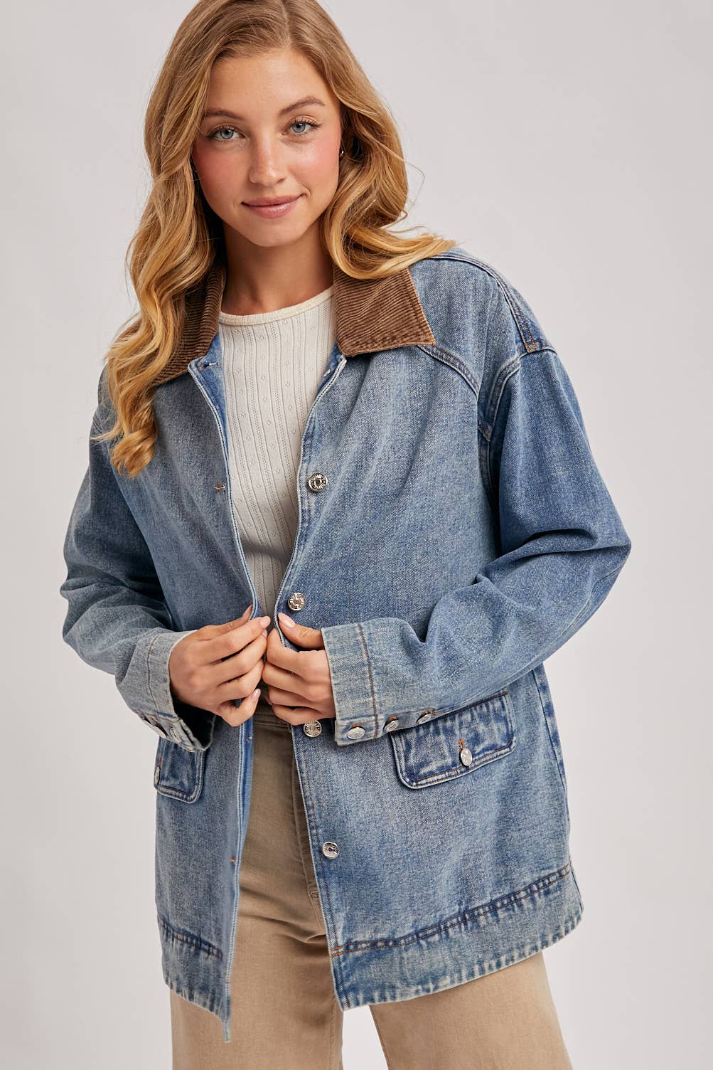 DENIM CORDUROY COLLAR CONTRAST BARN COAT