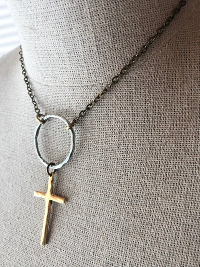 Mixed Metal Cross Necklace: Silver