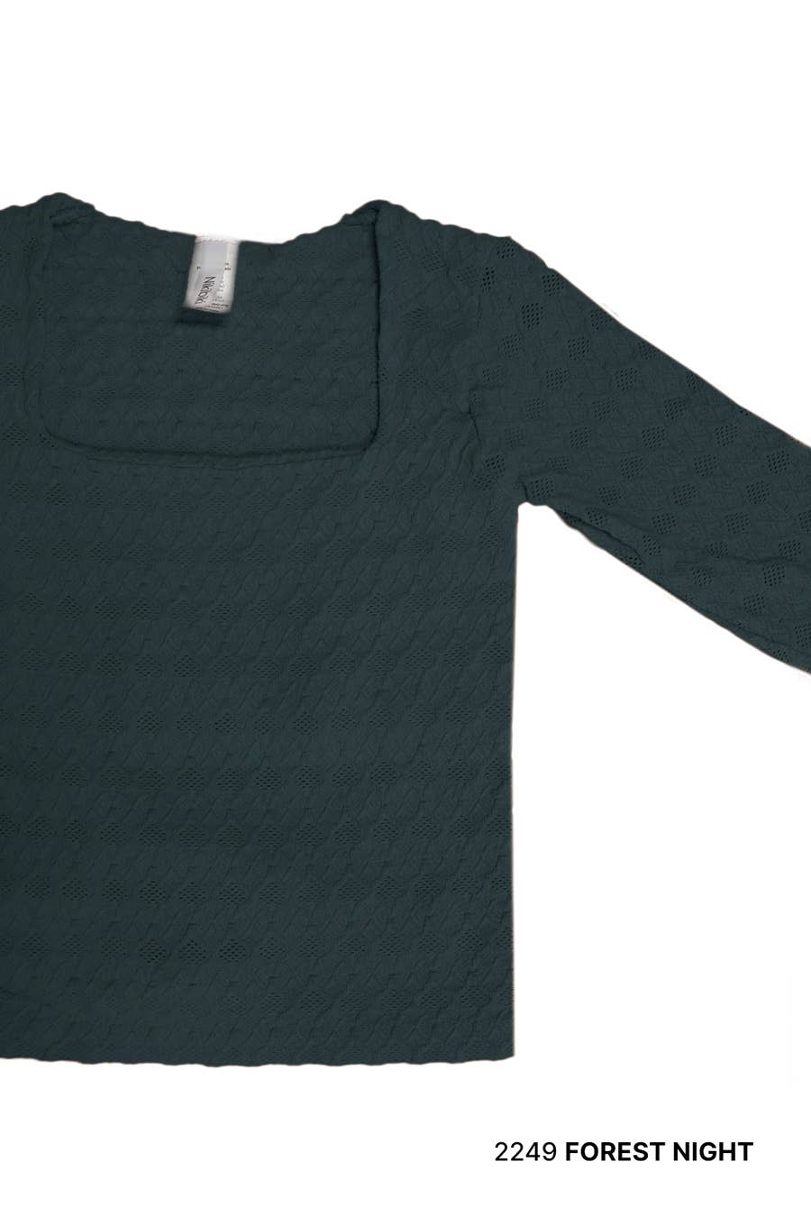 Lace Textured Square LS Top: Forest Night OS