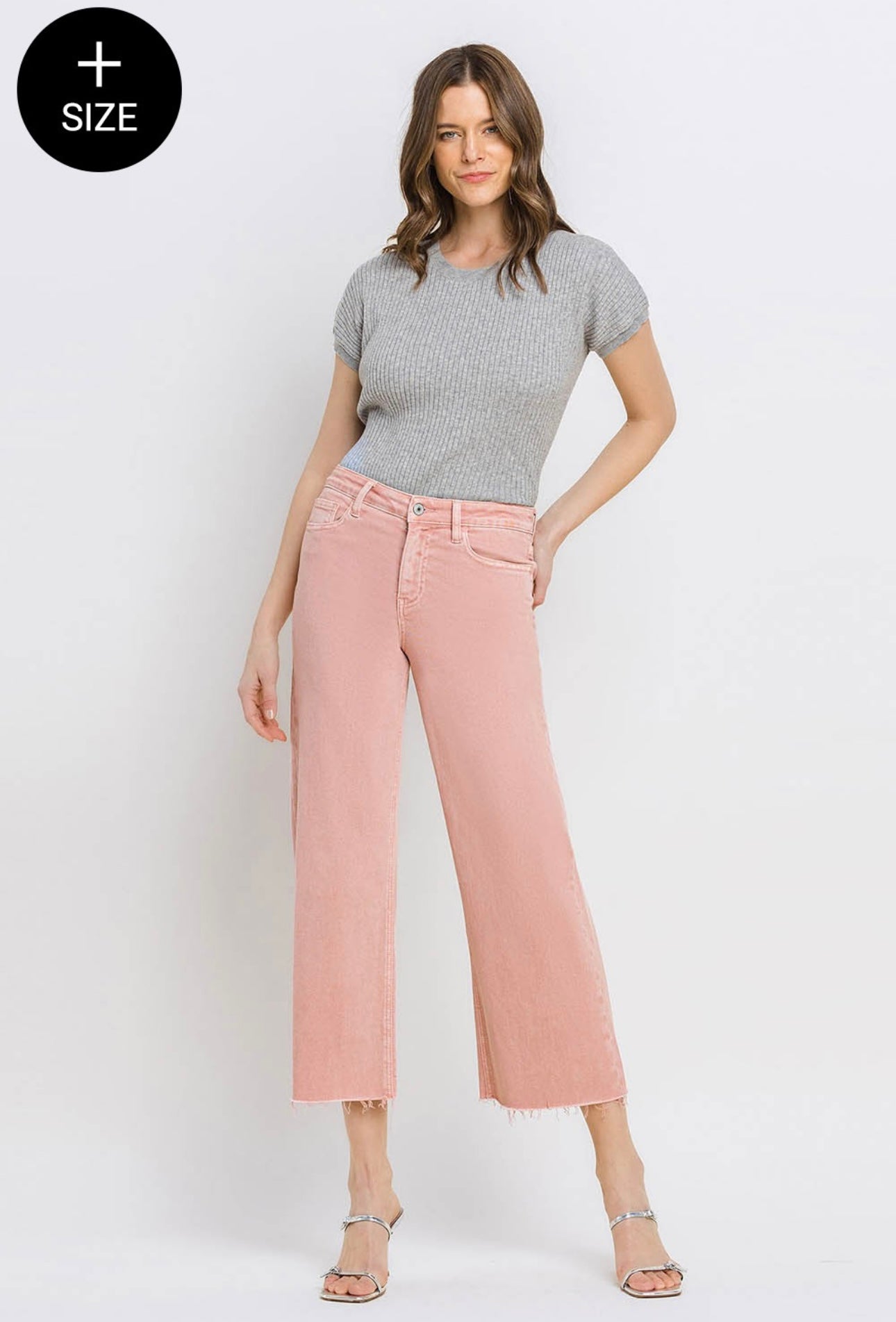 Pink High Rise Cropped Wide Leg