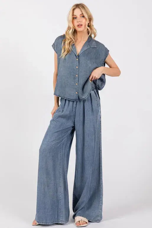 Tencel Collared Button Down Top
