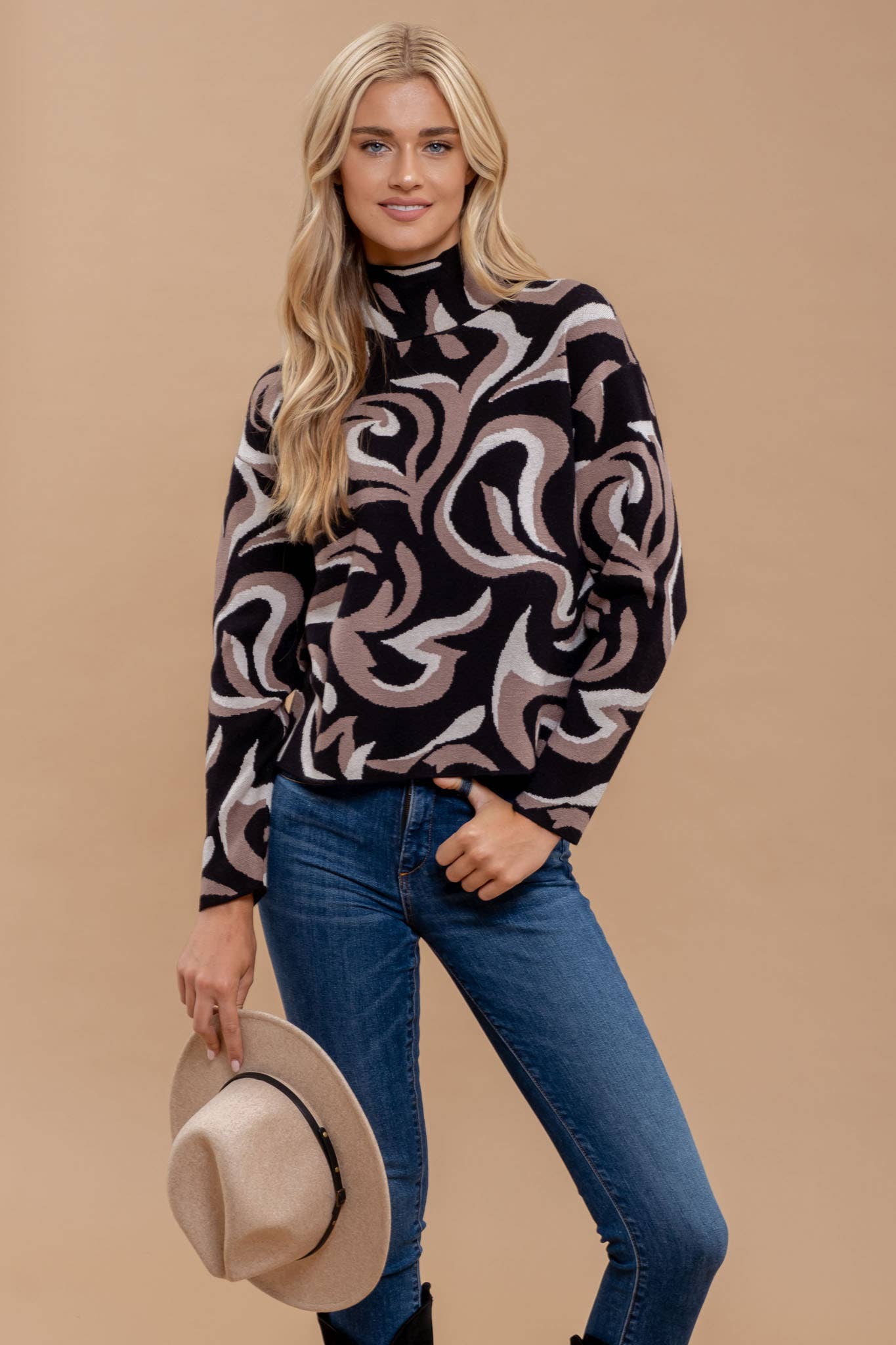 Marble Turtleneck Knit Sweater