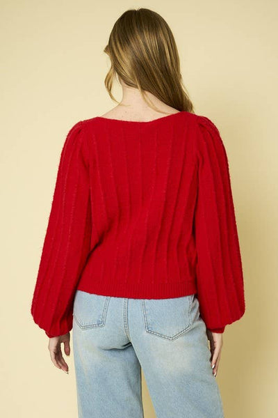 Ribbed Pointelle Bubble Sweater