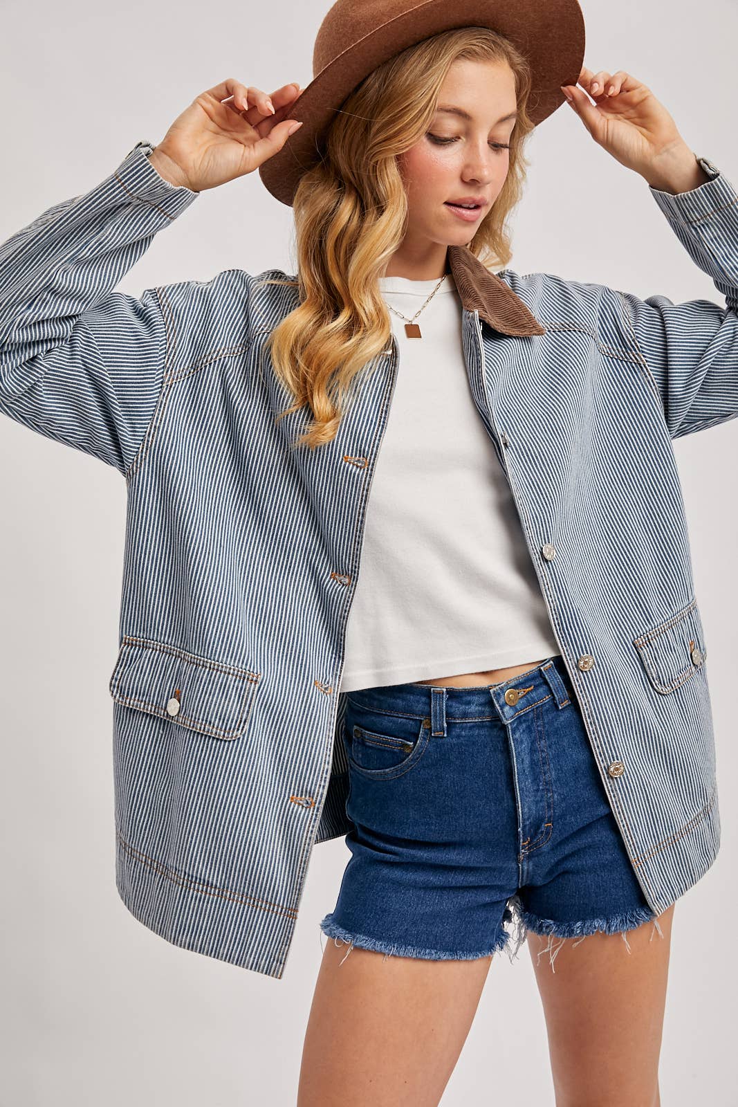 DENIM CORDUROY COLLAR CONTRAST BARN COAT