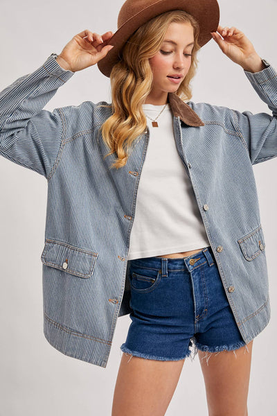 DENIM CORDUROY COLLAR CONTRAST BARN COAT