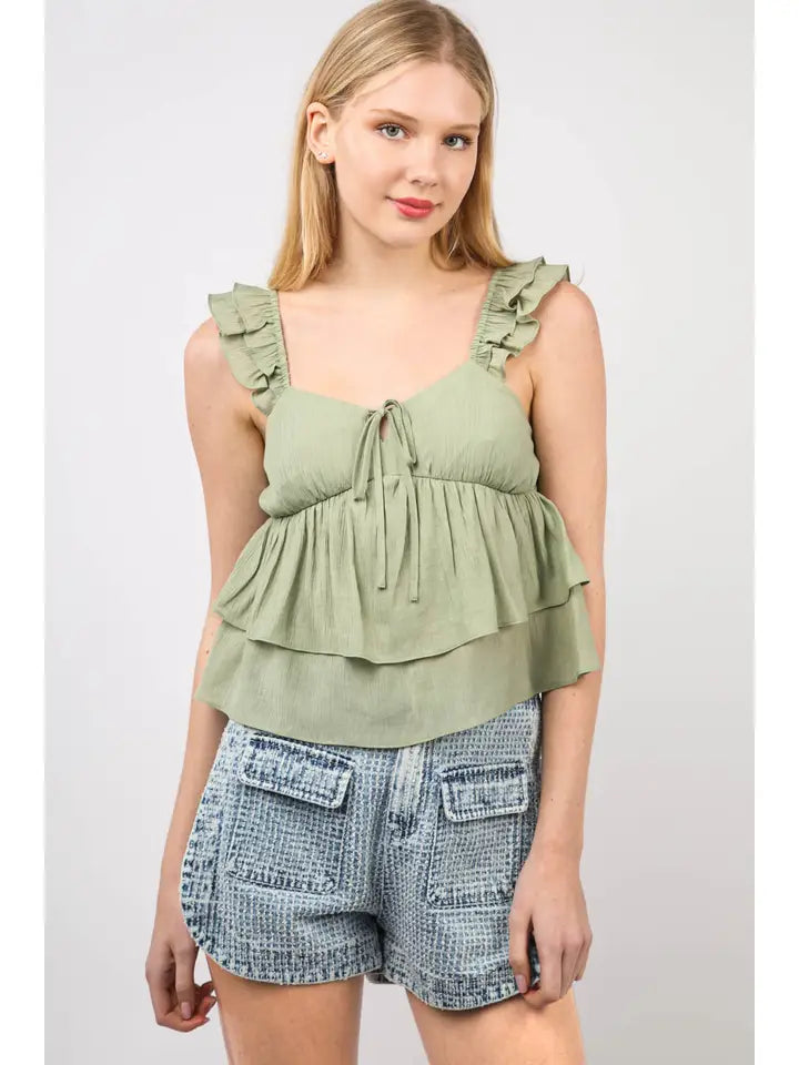 Cap Sleeve Ruffle Layered Blouse Top