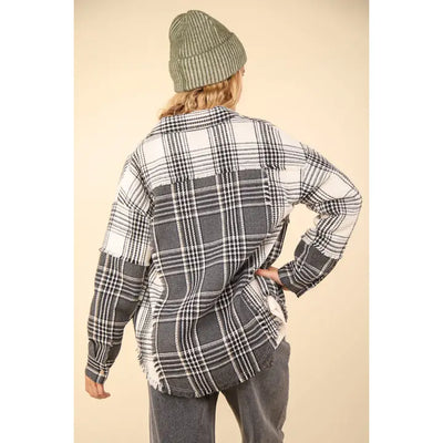 Mixed Plaid Oversized Casual Shacket Jacket