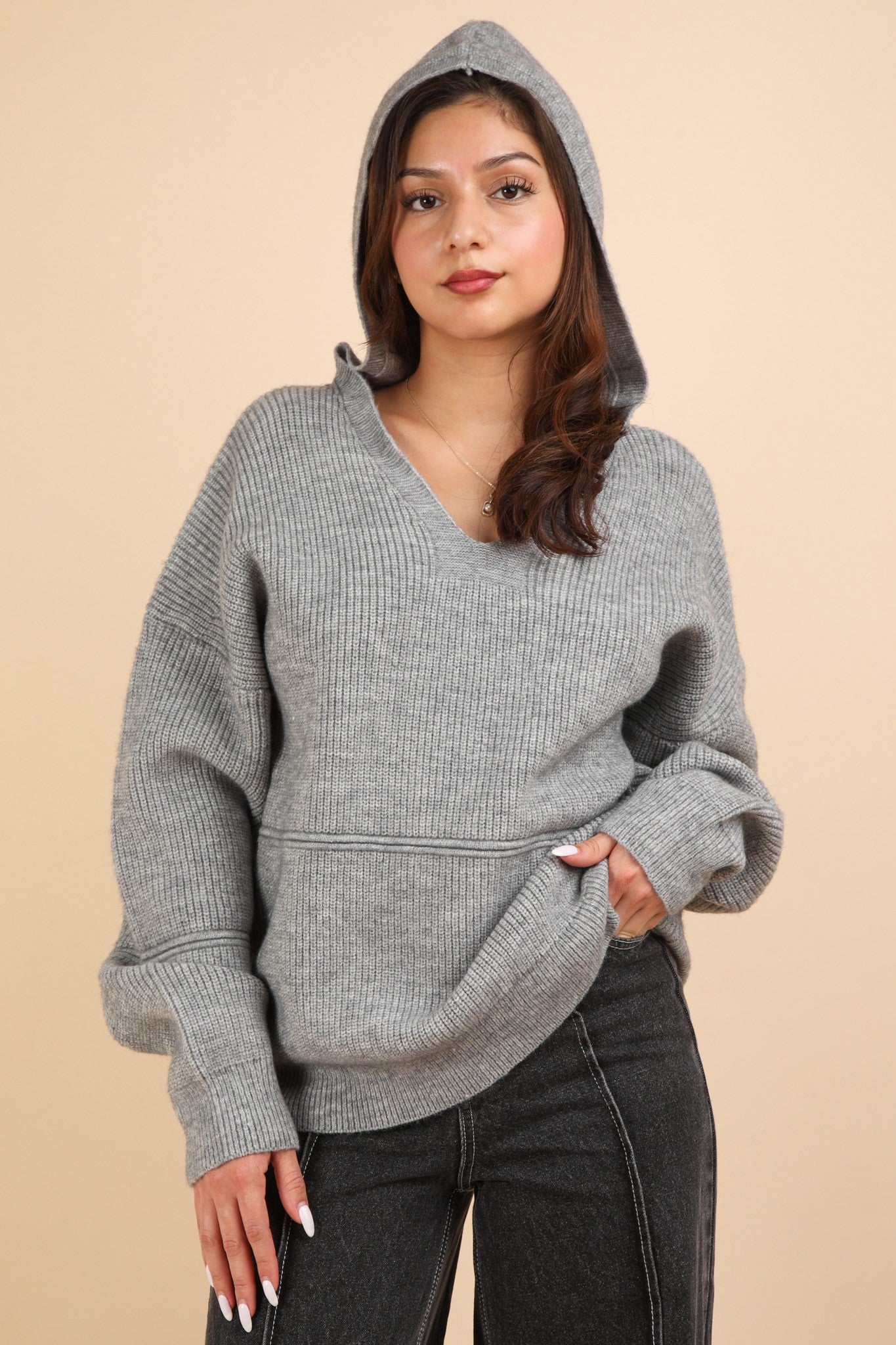 Cozy Oversized Knit Sweater Hoodie Top