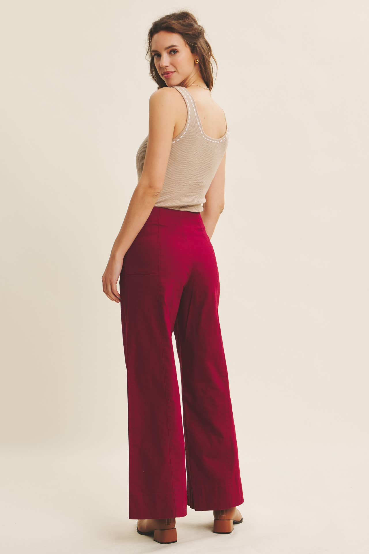 OLIVE WIDE-LEG ANKLE LENGTH PANTS
