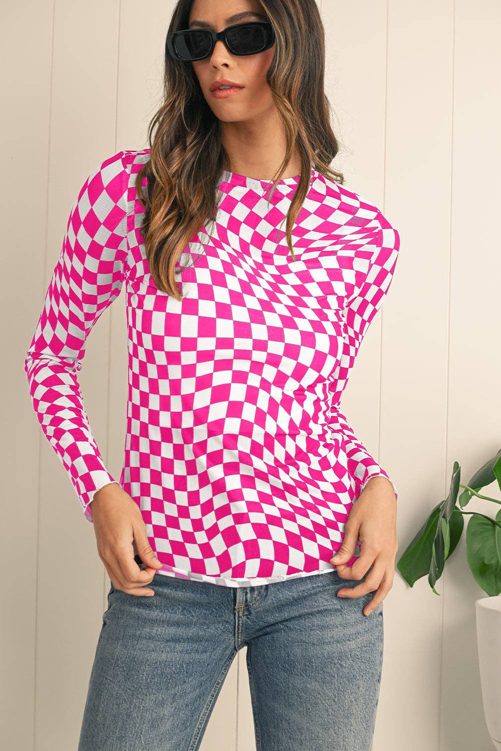 Rory Checkered Mesh Top