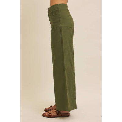 OLIVE WIDE-LEG ANKLE LENGTH PANTS